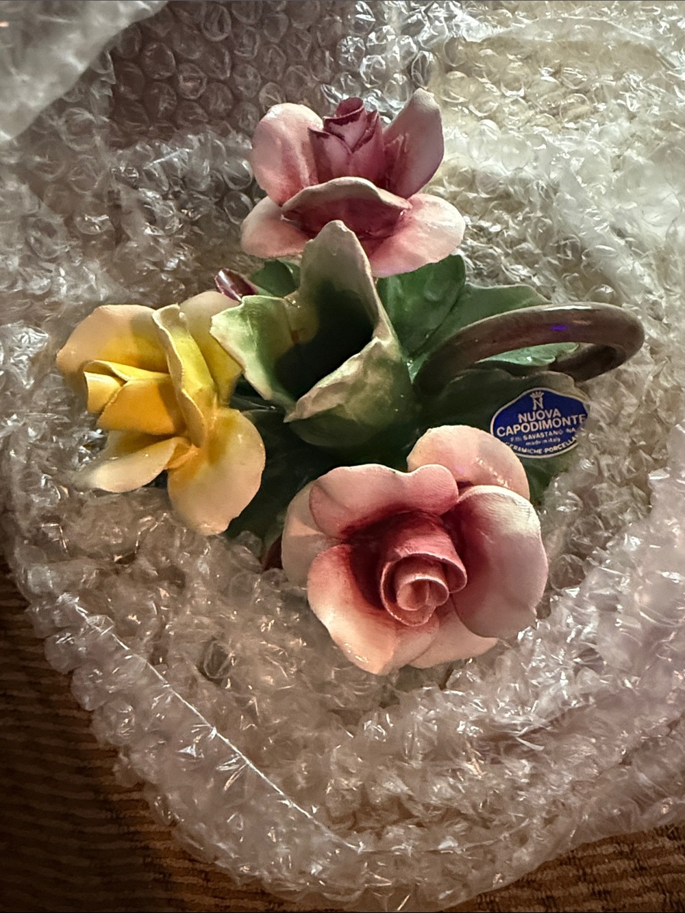 Nuova Capodimonte Pink, Yellow & Green Porcelain Floral Accent Vase
